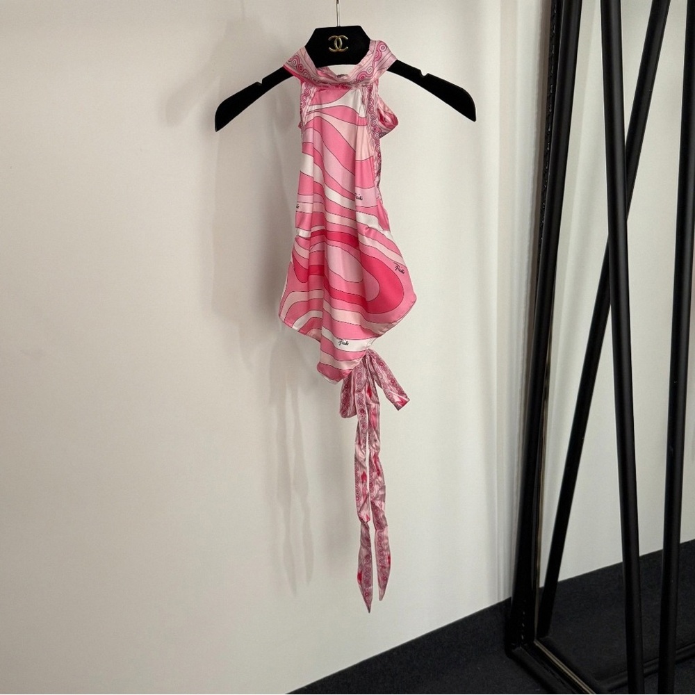 Emilio Pucci Pink Halter-Neck Backless Tank Top Y2K Resort - Picture 1 of 8